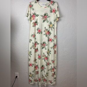 LuLaRoe Cream Maxi Dress with Pink Floral Print